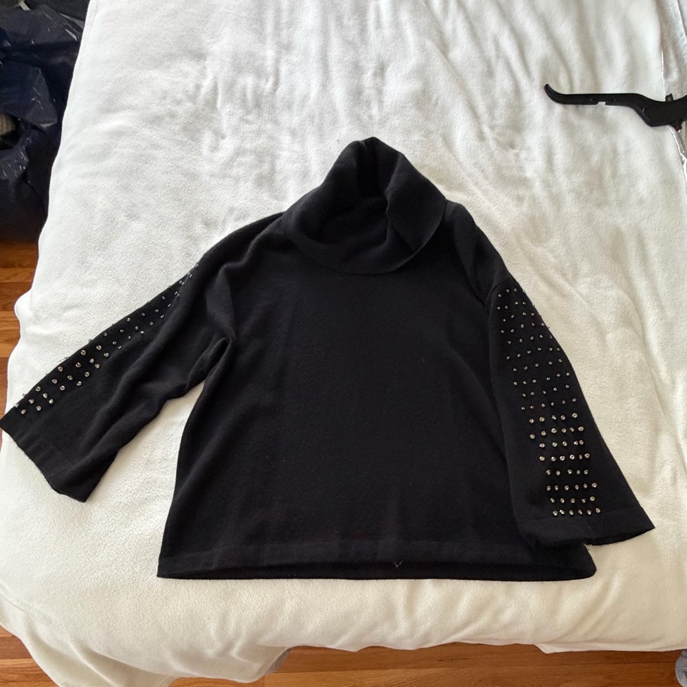 Black Turtleneck Sweater with Studded Sleeves